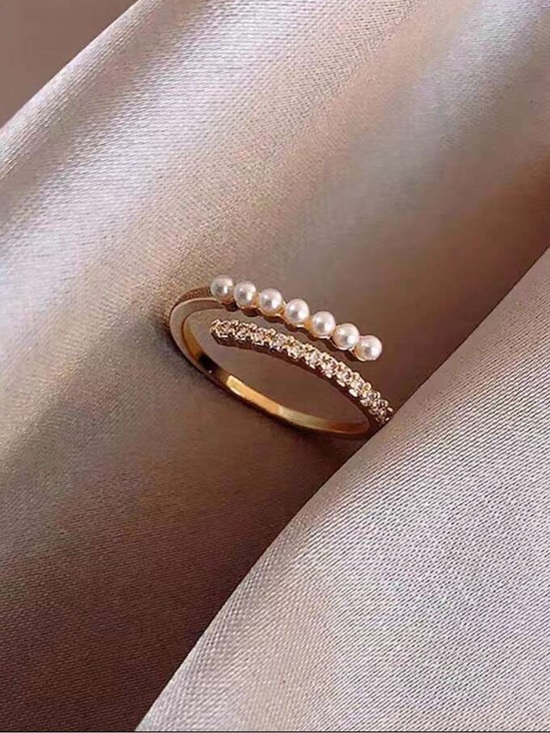 Jewelry - Minimalist pearl CZ ring stack inlaid gold jewelry rare unique viral bohemian